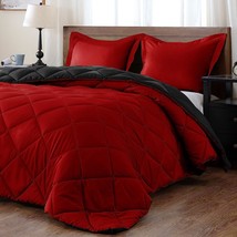 Lightweight Solid Comforter Set (Queen) With 2 Pillow Shams - 3-Piece Set - Red  - £54.47 GBP