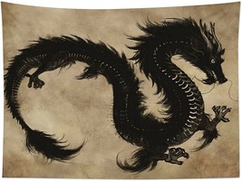Wall Tapestry Art Decor Blanket Hanging Psychedelic Black Bedroom Vintage Dragon - £20.83 GBP