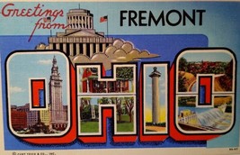 Greetings From Fremont Ohio Large Big Block Letter Postcard Linen Unused OH - £56.73 GBP