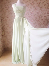 Sage Green One Shoulder Maxi Dress Plus Size A-line Chiffon Sage Prom Dress image 4