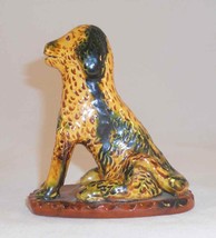 1988 Lester Breininger Glazed Redware Figurine Yellow Green Dog Standing - $277.00