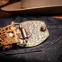 Iowa Genuine Caiman Skin Western Belt Mustard Brown image 7