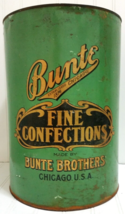 Bunte Brothers Candy Large Tin Can Chicago Vtg 30 Lbs Photo Litho Green Antique - $289.76