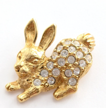 VTG Bunny Rabbit Paved Clear Rhinestones Gold Tone Animal Pin Avon Jewelry - £7.46 GBP