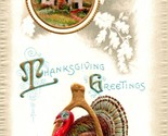 Vtg Meeker Postcard - Thanksgiving Greetings Turkey Wishbone Embossed - ... - £4.65 GBP
