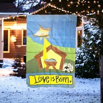 Vintage Winter Yard Flag Love Is Born Jesus Christmas Banner 38x25 Chris... - $177.82 MXN