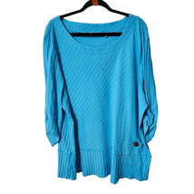 Soft Surroundings Oversized Ribbed Boho Blue 3/4 Roll Tab Sleeve Tunic Top Shirt - $29.05