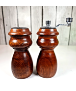 Vintage Heavy Wood Salt &amp; Pepper Shaker Grinder Set Steel Gear 5&quot; M. Lucas - $357.94 MXN