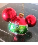 Disney Parks Mickey Mouse Icon Ears Glass Ornament Red Green Snowflake 4&quot; - $26.83 CAD
