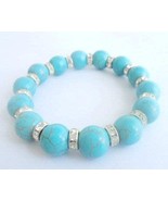 TURQUOISE healing elastic bead bracelet woman or men with spacer with Sw... - £14.15 GBP