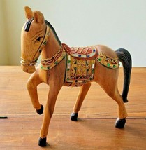 Vintage Carved &amp; Crafted Wood Decorated Riding Horse w/ Saddle &amp; Bridle - £15.78 GBP