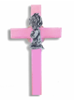 6.75&quot; Painted Pink Wood Praying Girl Wall Cross - £31.96 GBP