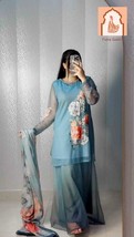 Sky Blue Floral Georgette Digital Print &amp; Hand Work Suit Set for Women - $50.00