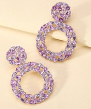 Purple Round Brilliant-Cut Sparkling Rhinestone Drop Dangle Earrings Jewelry - £11.77 GBP