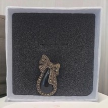 Vintage Black Onyx and Marcasite Bow, tied ribbon, 1 1/4&quot; slide pendant - $40.00