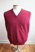 Vtg LL Bean L 100% Lambs Wool Maroon Red V-Neck Sweater Vest USA - $18.70