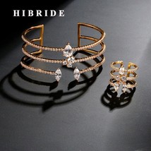 Luxury Cubic Zircon Women Bangle Ring Sets Water Drop Crystal Cuff Bracelets Ban - £39.88 GBP