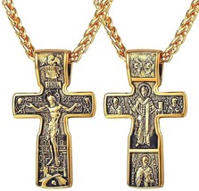 Crucifix Pendant Christian Jewelry Vintage Black Plated/Stainless Steel/18K Gold - £47.46 GBP