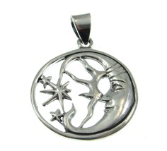 Solid 925 Sterling Silver Crescent Half Moon and 3 Stars Celestial Pendant - £20.98 GBP
