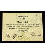 1918 Germany Notgeld Error Note // Kolberg 5 Mark Printing Error (G#291.... - $125.24
