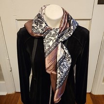 Dusty Purple Paisley Scarf 34 Inch Square Silky Black White - £12.48 GBP