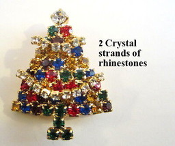 RHINESTONE CHRISTMAS TREE BROOCH PIN Movable Garland STONES PRONG SET Si... - £12.60 GBP