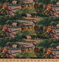 Cotton Deer Farm Country Scene Buck Fawns Animals Fabric Print by Yard D509.20 - $8.99