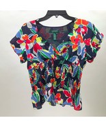 Lauren Ralph Lauren MUlti-Color 100% Silk Puff Sleeve Top Wms Size PS - $22.21 CAD