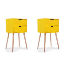 Mid-Century Nightstand with 2 Drawers, Set of 2 - £152.22 GBP