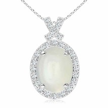 ANGARA 10x8mm Natural Moonstone Pendant Necklace with Diamond Halo in Silver - £478.39 GBP+