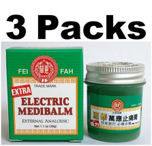 3 x Fei Fah Extra Strength Electric Medibalm 1.1oz(30g) 三罐装 惠华强力万应止痛膏 1.1盎士(30克) - £20.23 GBP