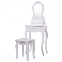 Makeup Dressing Table and Bench 3 Drawers and Cushioned Stool for Girls-White -  - £112.78 GBP