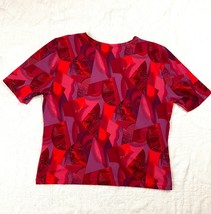 VTG Red Retro Top LARGE Shirt Short Sleeve 1990&#39;s Design Claudia D Women&#39;s  - £17.68 GBP