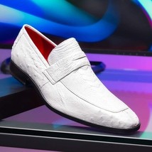 Fangio Classic Penny Loafer Genuine Ostrich Quill Shoes White image 10