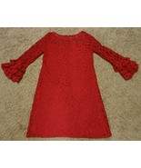 DRESSBARN RED FLORAL LACE LINED 3/4 RUFFLE BELL SLEEVE DRESS ZIPPER PART... - £8.69 GBP