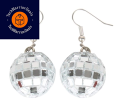 Girl’s Costume Disco Ball Earrings with Mood Ring- Silver Mirror 1&quot;,  - £16.93 GBP
