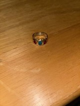 Sterling Silver .925 Coral &amp; Turquoise Southwestern Ring - £60.37 GBP