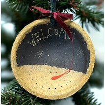 Welcome Christmas Snowman Tree Ornament Round Face Rustic Folk Art Country - £12.03 GBP