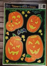 Halloween Glow In the Dark Window Decor Clings Bats Jack-O-Lantern GITD VTG 2000 - £8.19 GBP