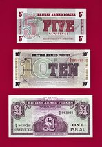 BRITISH ARMED FORCES (BAF) MILITARY NOTES 1 POUND 1962 + 5 Pence &amp; 10 Pe... - £2.53 GBP