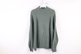 Vintage 90s Lands End Womens XL Faded Blank Cotton Knit Turtleneck Sweater Green - £42.77 GBP
