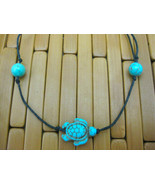 TURQUOISE TIE ON STRING TURTLE &amp; BEADS TORTOISE YOGA BRACELET ANKLET black - $8.05 CAD