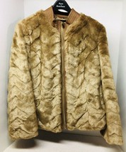 Dennis Basso Gold Faun w Faux Leather Trim Waist Length Jacket Zip Front SZ L - £51.42 GBP