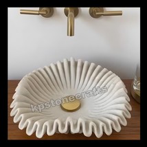 12&quot;  Kishkinda White Marble Floral Sink/Basin for Bathroom Decor- kpston... - $658.60