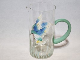 Vintage Hand Painted 2 Quart Glass Pitcher - Hummingbird In Flight - Unbranded - £14.76 GBP