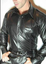 XL Men&#39;s Leather Shirt Real Lambskin Lederhemd Jacket Biker Slim Fit Cuir - $49.99