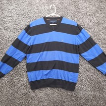 Nice Tommy Hilfiger Sweater Men Medium Blue Black Wide Stripe V Neck Pul... - £18.21 GBP