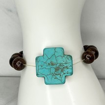 Faux Turquoise Cross Wood Beaded Stretch Bracelet - £5.40 GBP