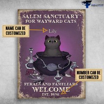Black Cat Halloween Witch Poster Salem Sanctuary For Wayward Cats Ferals And Fam - £12.75 GBP