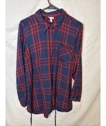 Isabel Maternity Plaid Button Up Shirt Womens Large Tunic Oversized Blue... - €15,47 EUR
